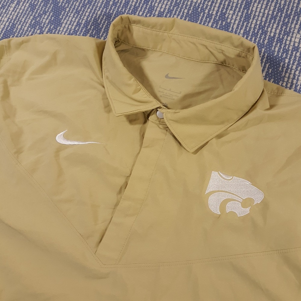 Nike Kansas State Wildcats Polo Shirt Mens Large Beige Dri-Fit Snaps Stretch